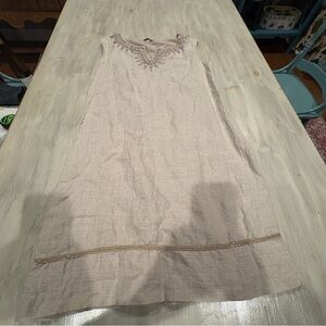 Talbots Ivory Embellish Shift Tunic Sleeveless Dress 6 100% Linen cotton lining